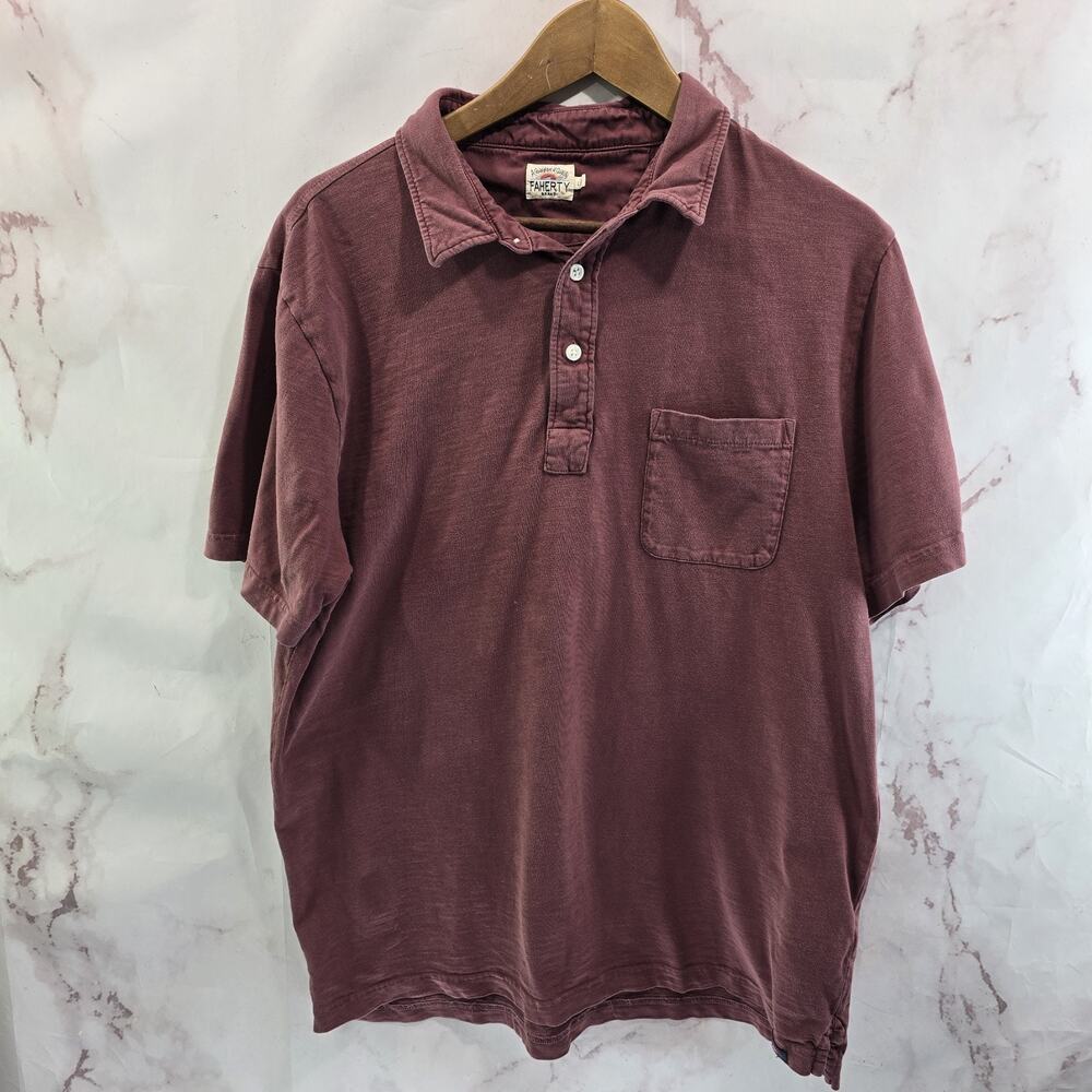 Faherty Shirt Mens Large Polo Red Rust Short Sleeve Cotton Short Sleeve Tee T